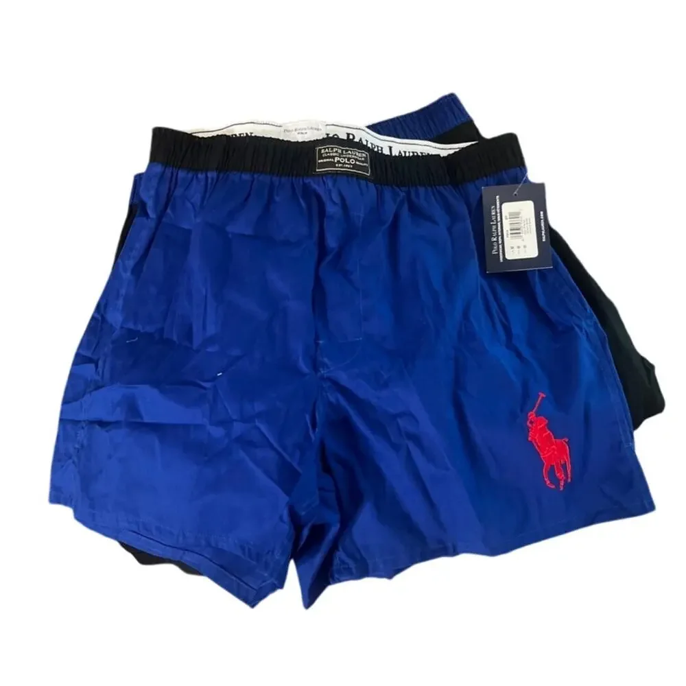Polo Ralph Lauren Classic Underware Boxers 2 Pair Blue & Black Sz Med - NEW